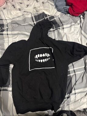 Men's Black Hoodie with Chomp Mouth Print